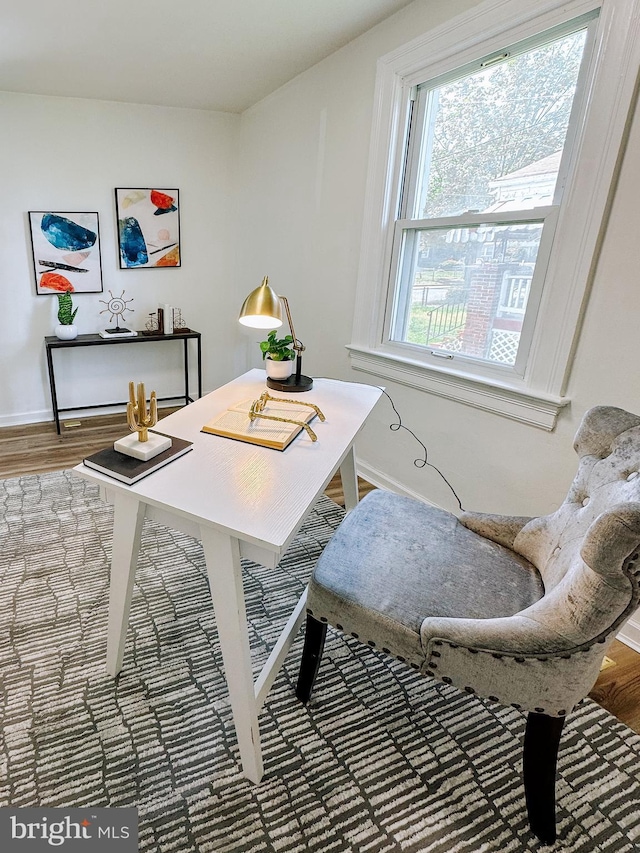 office featuring wood finished floors and baseboards