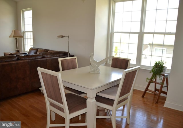 dining space featuring baseboards and wood finished floors