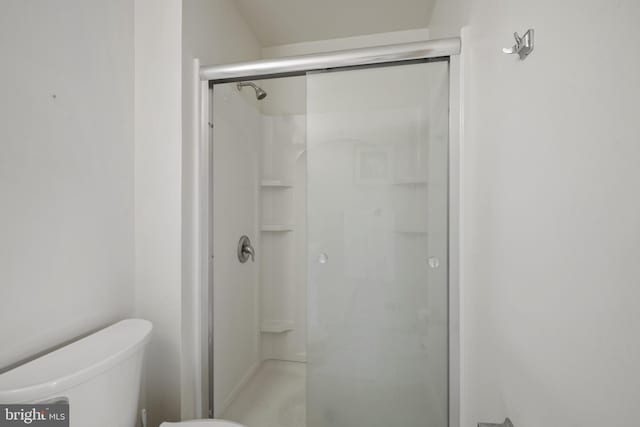 bathroom featuring toilet and a stall shower