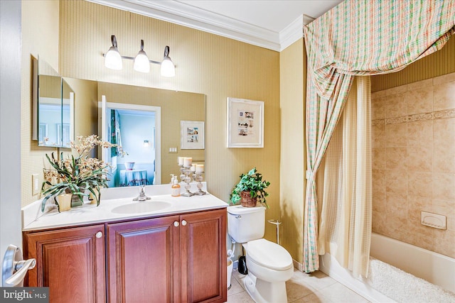 6 Ridgeview Way, Allentown, NJ 08501 - full bath featuring tile patterned flooring, shower / bathtub combination with curtain, toilet, vanity, and ornamental molding