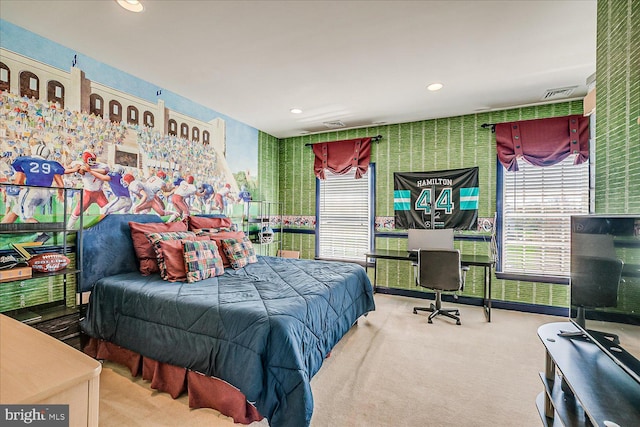 6 Ridgeview Way, Allentown, NJ 08501 - bedroom featuring carpet floors, visible vents, wallpapered walls, and recessed lighting