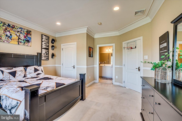 6 Ridgeview Way, Allentown, NJ 08501 - bedroom featuring light colored carpet, baseboards, ornamental molding, visible vents, and recessed lighting