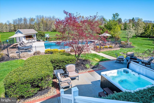 6 Ridgeview Way, Allentown, NJ 08501 - view of patio / terrace with a community pool, an outbuilding, a hot tub, and fence