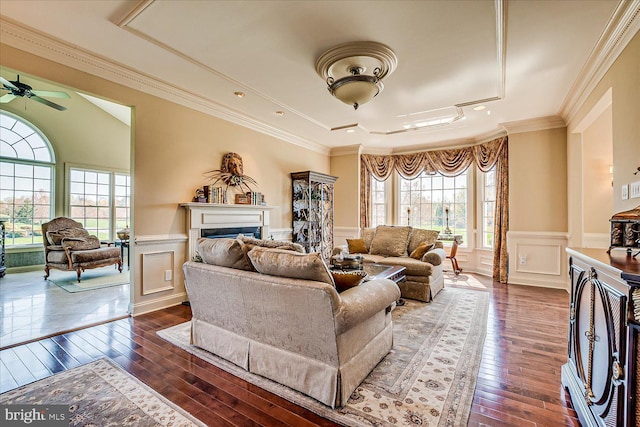 6 Ridgeview Way, Allentown, NJ 08501 - living room featuring a decorative wall, a ceiling fan, and dark wood-style floors