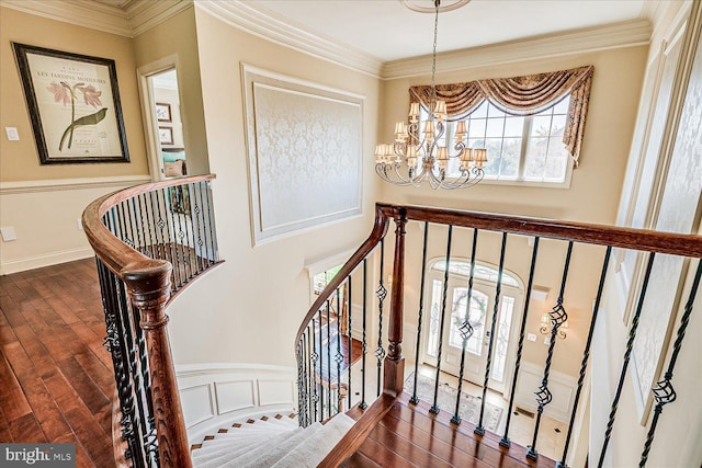6 Ridgeview Way, Allentown, NJ 08501 - stairs with a chandelier, wood finished floors, and crown molding