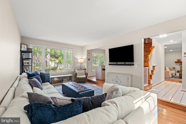 living area with light wood-type flooring