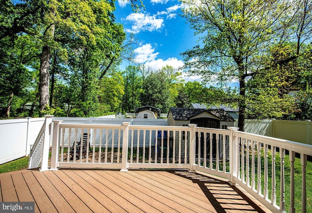 wooden terrace featuring a fenced backyard