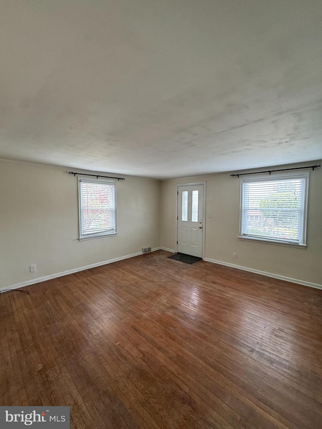 interior space with wood-type flooring, a wealth of natural light, and baseboards