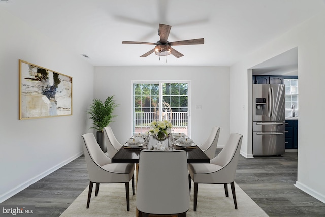 13217 Gundale, Middle River, MD 21220 - dining area featuring baseboards, ceiling fan, and dark wood finished floors