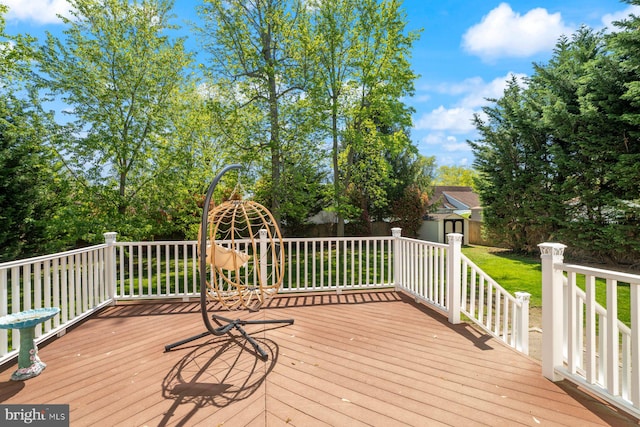 13217 Gundale, Middle River, MD 21220 - wooden terrace featuring fence, an outdoor structure, a yard, and a shed