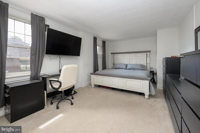 bedroom featuring multiple windows and light colored carpet