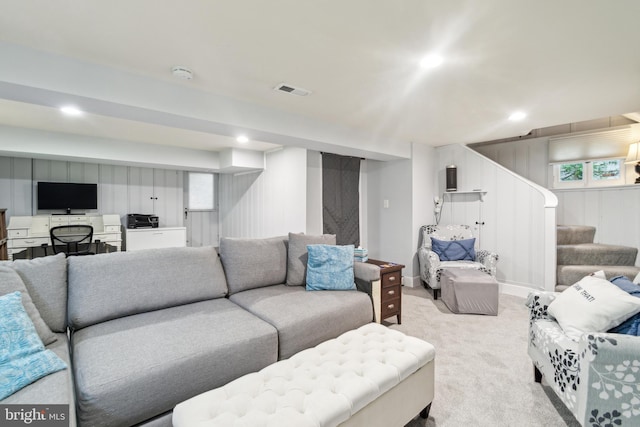 3330 Richmond Ave, Baltimore, MD 21213 - carpeted living area with stairway and recessed lighting