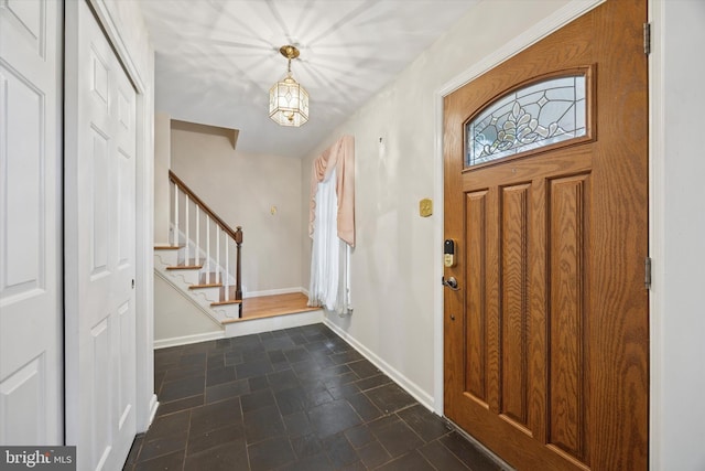 107 Timber Springs Ln, Exton, PA 19341 - foyer with stairs and dark stone finish flooring