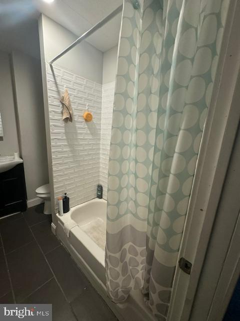 1341 E Rittenhouse St, Philadelphia, PA 19138 - bathroom featuring vanity, shower / bath combination with curtain, toilet, and tile patterned flooring