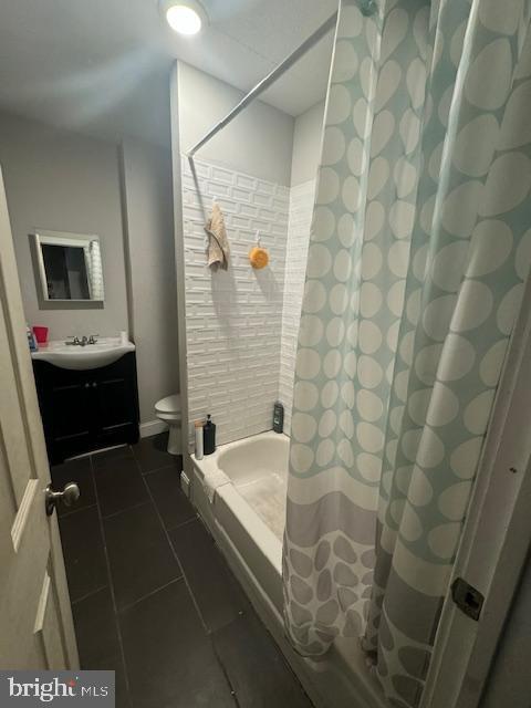 1341 E Rittenhouse St, Philadelphia, PA 19138 - full bathroom with vanity, toilet, tile patterned flooring, and shower / bath combo with shower curtain