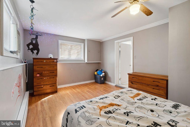 25 Haddington Rd, Lutherville Timonium, MD 21093 - bedroom with crown molding, a ceiling fan, baseboards, and wood finished floors