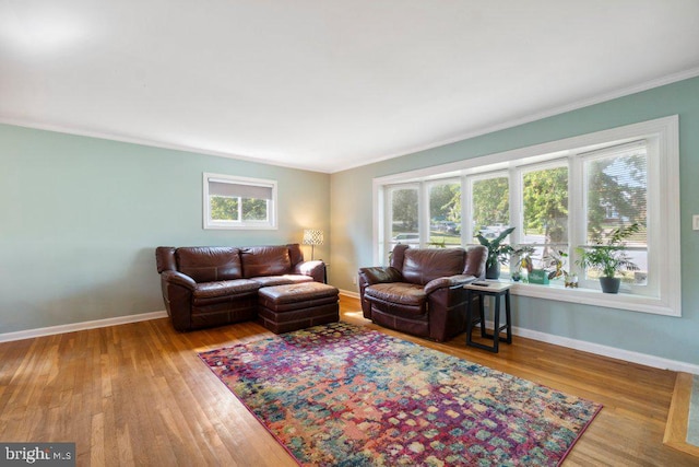25 Haddington Rd, Lutherville Timonium, MD 21093 - living area with baseboards, ornamental molding, and wood finished floors