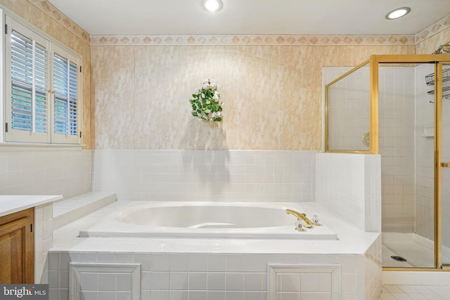 1728 Catherine Fran Dr, Accokeek, MD 20607 - full bath with a stall shower, wallpapered walls, a bath, and vanity