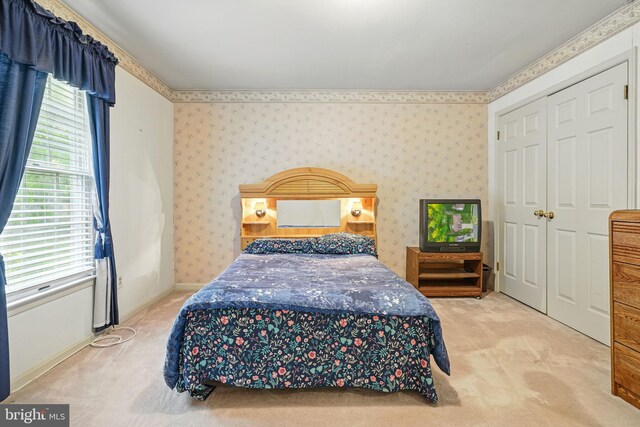 1728 Catherine Fran Dr, Accokeek, MD 20607 - carpeted bedroom with baseboards, wallpapered walls, and a closet