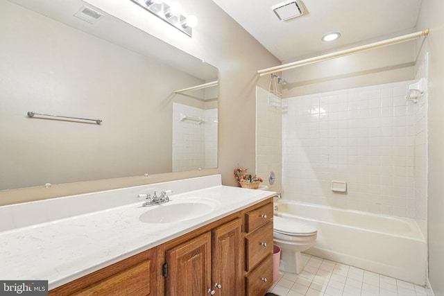 1728 Catherine Fran Dr, Accokeek, MD 20607 - bathroom featuring vanity, toilet, visible vents, tile patterned flooring, and shower / washtub combination