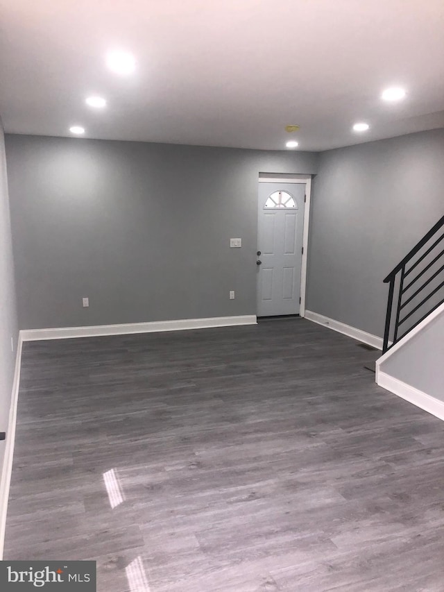 278 W Wellens Ave, Philadelphia, PA 19120 - entryway featuring baseboards, recessed lighting, dark wood-type flooring, and stairway