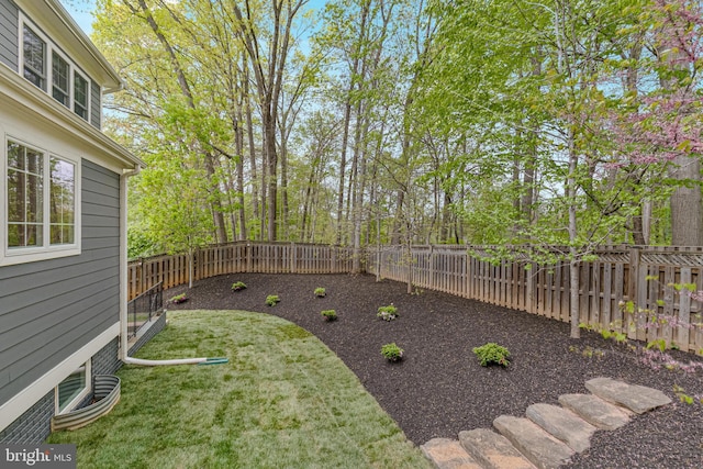 view of yard featuring a fenced backyard