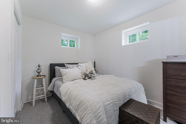 bedroom with baseboards and carpet floors