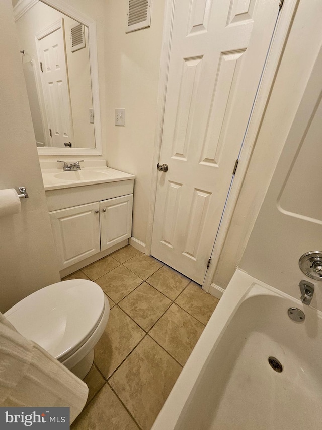full bath with visible vents, tile patterned flooring, vanity, and toilet