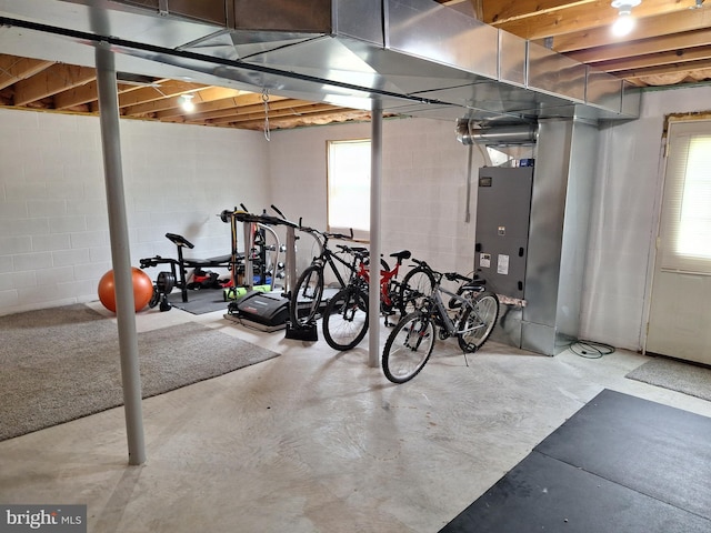 interior space featuring concrete block wall