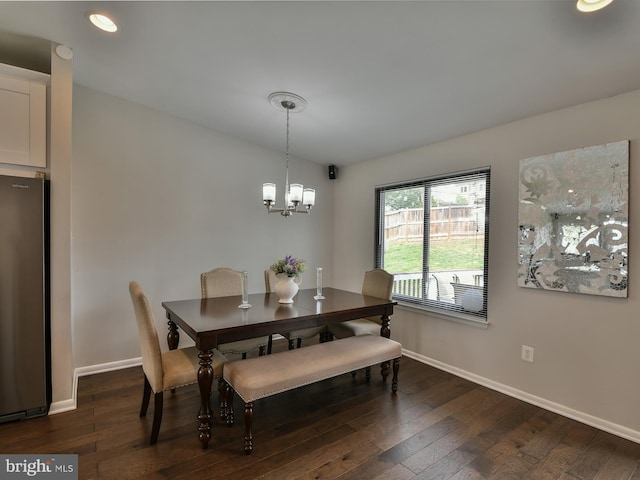 8362 Inspiration Ave, Walkersville, MD 21793 - dining room with a chandelier, baseboards, recessed lighting, and dark wood-type flooring