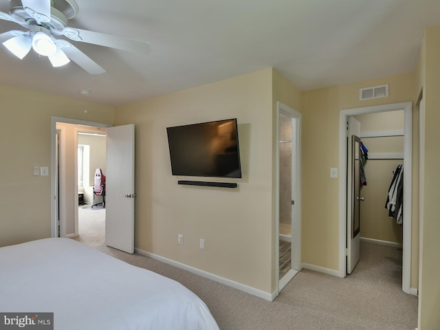 8362 Inspiration Ave, Walkersville, MD 21793 - bedroom featuring light carpet, a ceiling fan, visible vents, and baseboards