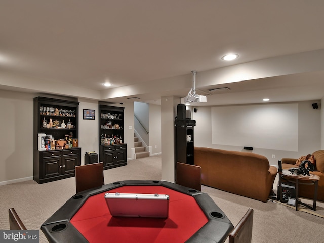 8362 Inspiration Ave, Walkersville, MD 21793 - recreation room with a dry bar, baseboards, carpet flooring, and recessed lighting