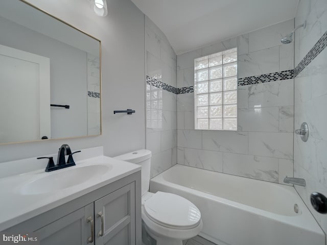 full bathroom featuring shower / bathtub combination, toilet, and vanity