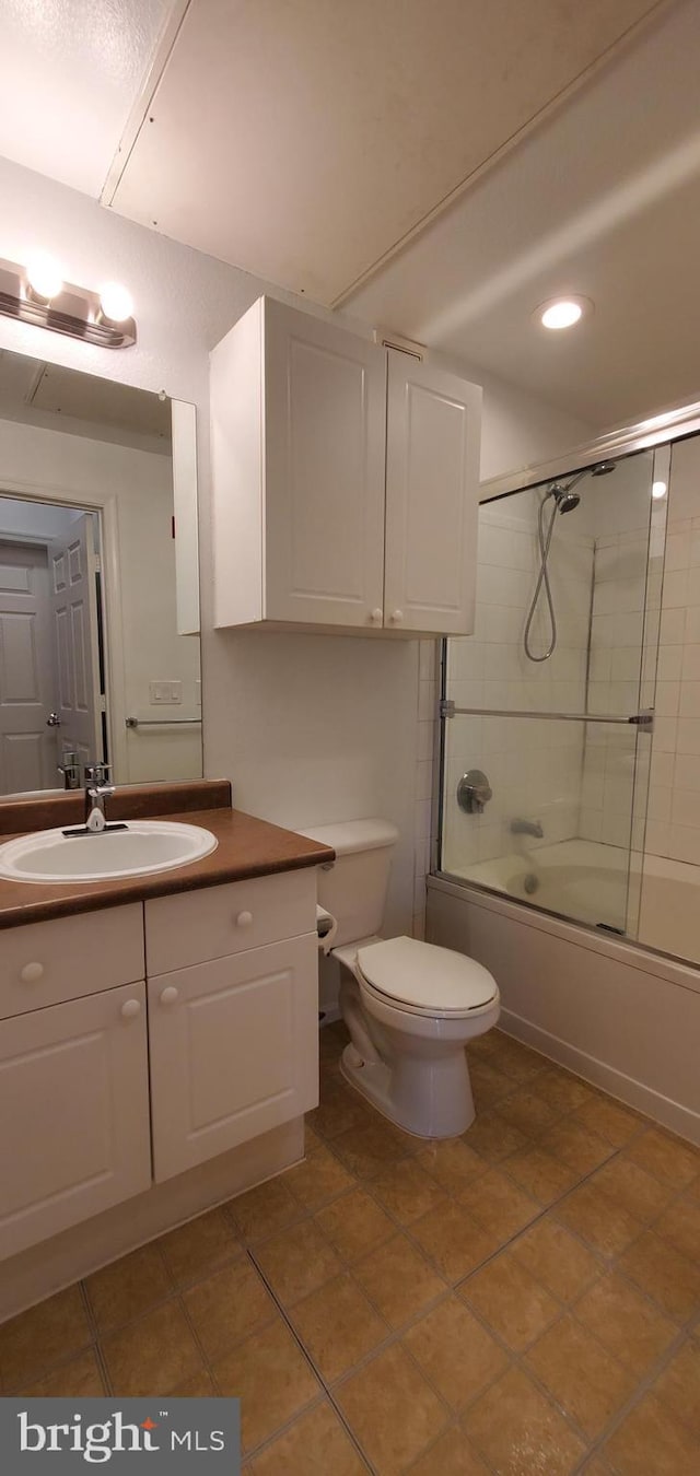 11800 Old Georgetown Unit 1103, Rockville, MD 20852 - bathroom featuring vanity, enclosed tub / shower combo, recessed lighting, and tile patterned flooring