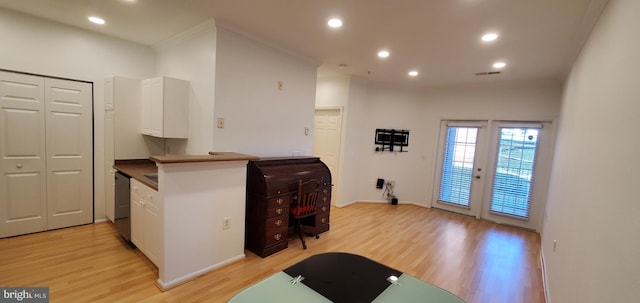 11800 Old Georgetown Unit 1103, Rockville, MD 20852 - kitchen featuring white cabinets, light wood-style floors, recessed lighting, dark countertops, and dishwasher
