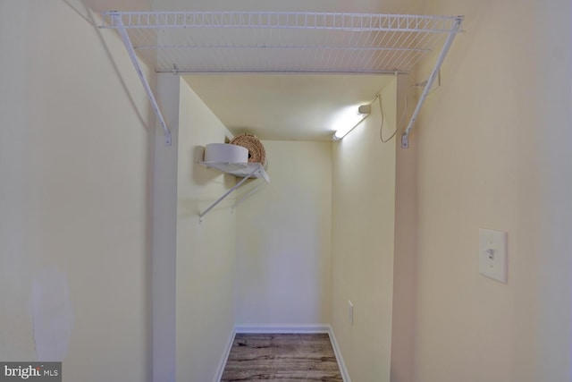 walk in closet with wood finished floors