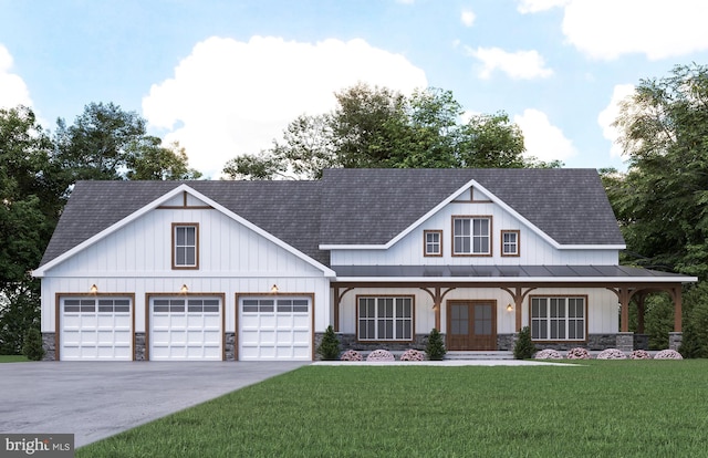 55 Matthew Ct, Littlestown, PA 17340 - modern farmhouse style home with stone siding, a front lawn, and concrete driveway