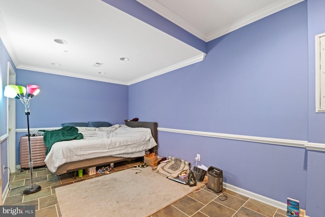 bedroom with baseboards and ornamental molding