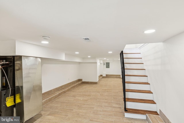 2954 Cedar St, Philadelphia, PA 19134 - finished below grade area featuring baseboards, stairs, visible vents, and recessed lighting