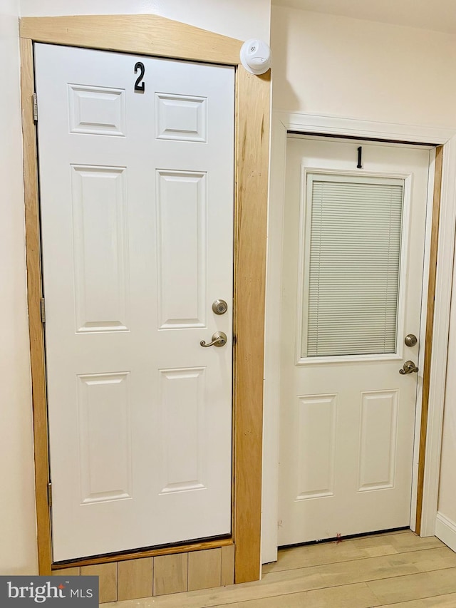 entryway with light wood-style floors