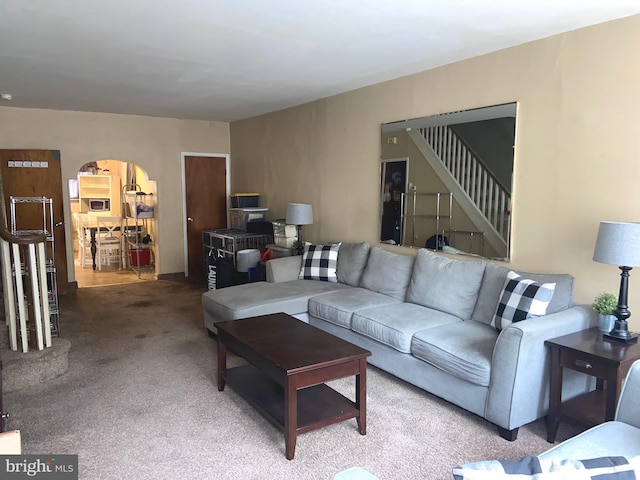 919 Dudley St, Philadelphia, PA 19148 - carpeted living room with stairs