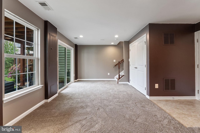 172 Trout Lily Dr, Lake Frederick, VA 22630 - spare room featuring stairway, carpet, baseboards, and recessed lighting