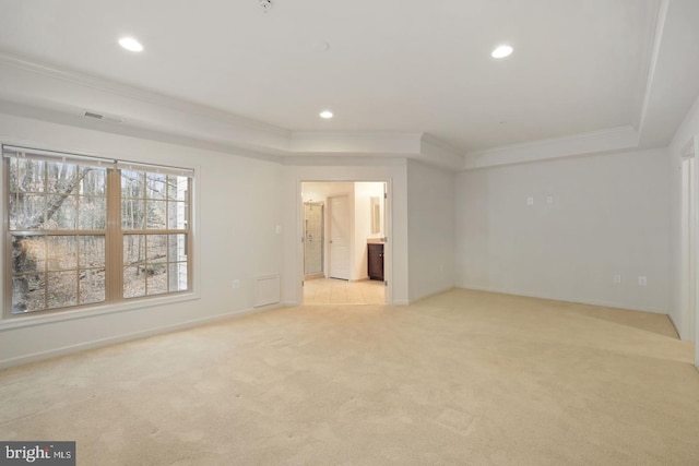 1539 Rabbit Hollow Pl, Silver Spring, MD 20906 - empty room featuring crown molding, light colored carpet, recessed lighting, baseboards, and a tray ceiling