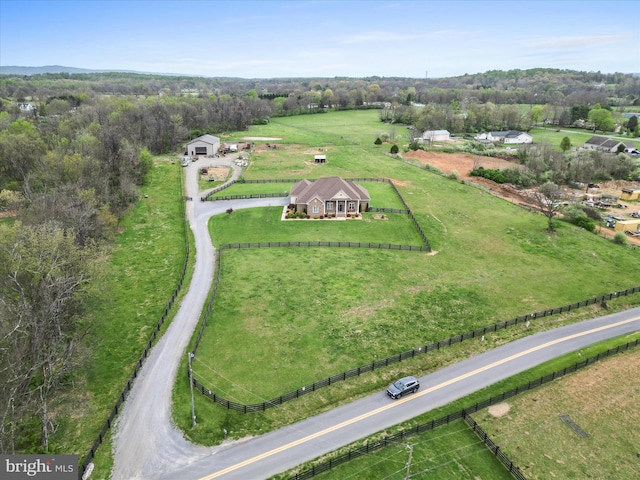 aerial view featuring a rural view