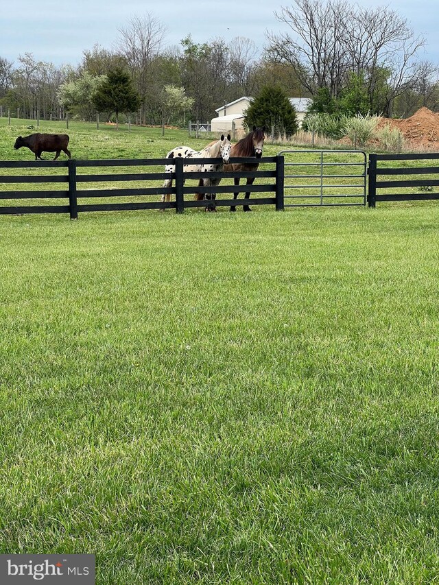 view of yard featuring fence and a rural view