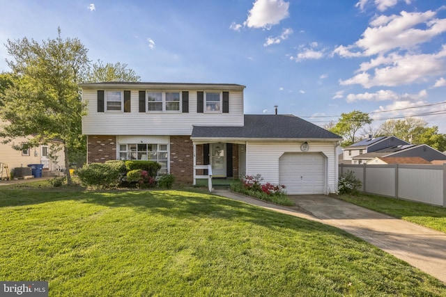 traditional-style house featuring concrete driveway, an attached garage, and brick siding