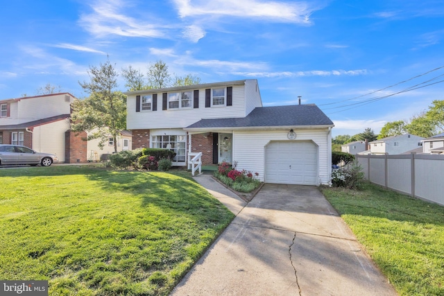 view of front of property featuring an attached garage, driveway, brick siding, and roof with shingles