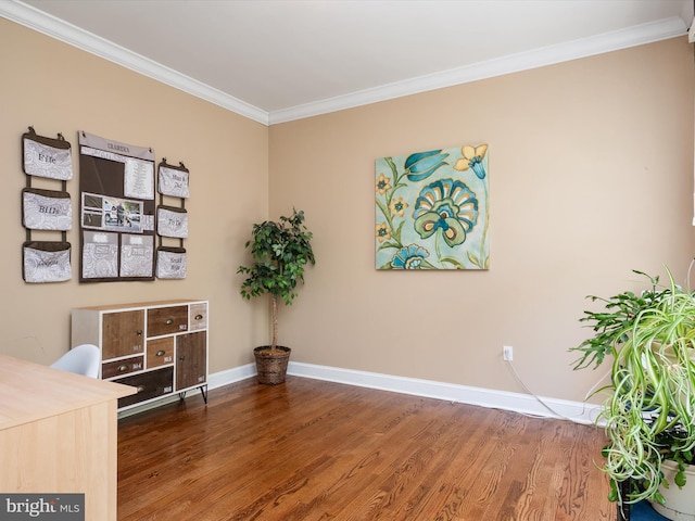 3325 Cedar Dr, Edgewater, MD 21037 - office area featuring crown molding, baseboards, and wood finished floors