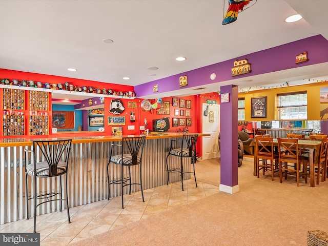 3325 Cedar Dr, Edgewater, MD 21037 - bar featuring recessed lighting, tile patterned flooring, a dry bar, and carpet