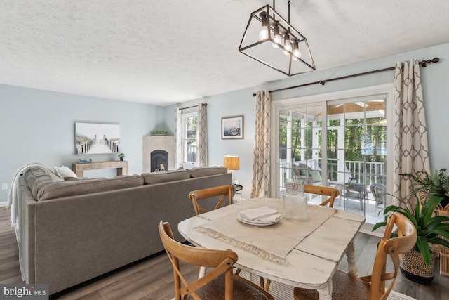 dining room featuring a textured ceiling and wood finished floors